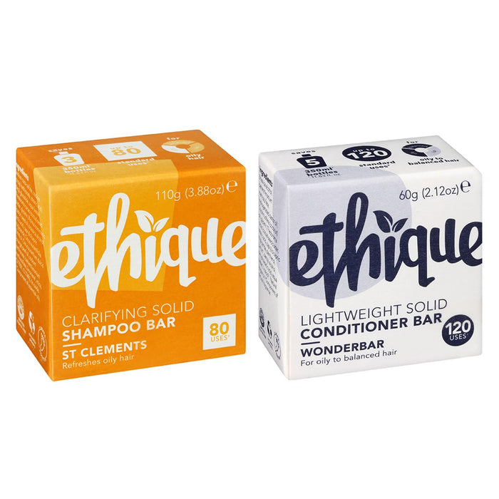 Ethique Goodbye Grease Shampoo & Conditioner Bar Giftpack- Clarifying Shampoo for Oily Hair & Build-up -Vegan, Eco-Friendly, Plastic-Free, Cruelty-Free, 6 oz (Set of 2)