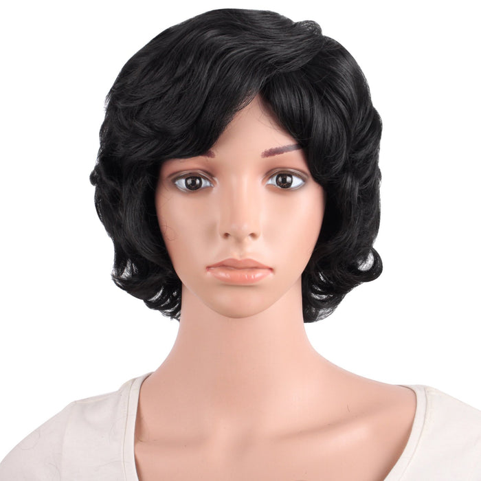 MapofBeauty 11.8 Inch/30 cm Special Elderly Short Curly Fashion Wigs(Black)