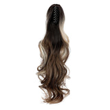 FELENDY Ponytail Extension Claw 18" 20" Curly Wavy Straight Clip in Hairpiece One Piece A Jaw Long Pony Tails for Women Dark Brown Mix Ombre Blonde