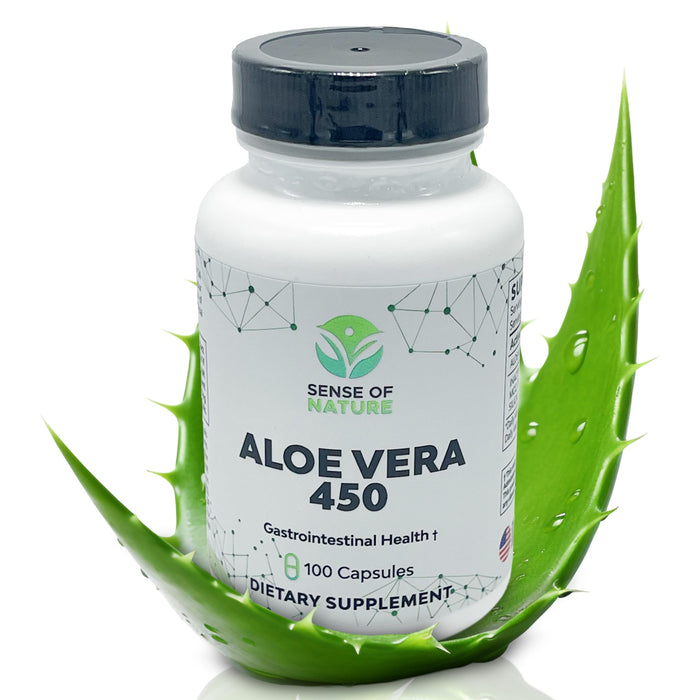 Sense of Nature Aloe Vera 450 Capsules Organic | Non-GMO Aloe Vera Pills | Made with USDA Organic Aloe Vera Supplements | Digestive & Joint Support Supplement