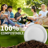 Lxins ECO 150 Pieces 100% Compostable Paper Plates (White 9inch) Heavy Duty Disposable Plates Eco Plates Made of Sugarcane Fiber Biodegradable Plates for Everyday Dinner, Party, Barbecue