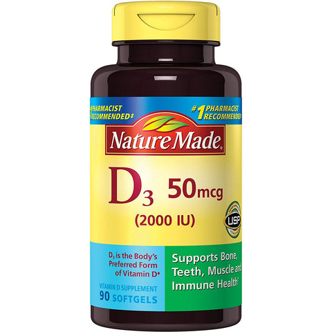 Nature Made Vitamin D3 2000 IU Liquid Softgels 90 ea (Pack of 3)