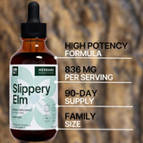 Slippery Elm Bark 4 fl oz Liquid Extract - Gut Health, Respiratory & Immune Support - Ulmus Rubra Tincture - Natural Herbal Drops for Man & Woman - Family Size - High Potency - 90-Day Supply