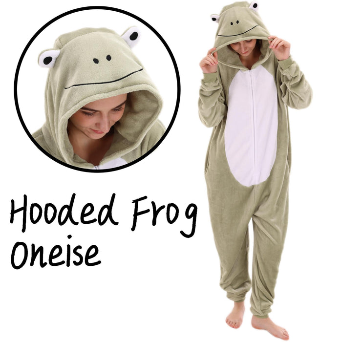 COSUSKET Snug Fit Unisex Adult Onesie Pajamas, Flannel Frog Cosplay Animal One Piece Halloween Costume Sleepwear Homewear