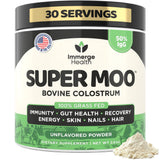 Super MOO Grass Fed Bovine Colostrum Powder for Bloating, Immune, Energy, Gut Health Hair, Skin and Nails Colostrum Supplement | Cow Colostrum for Humans | Superfood for women, men and kids 30 serving