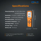 Elitech Dual Digital Thermocouple Temperature Thermometer with 2 K-Type Thermocouple Probe, Wide Range -58~932°F, 2 K-Type Thermocouples Measurement -58 to 482°F, ICT-220