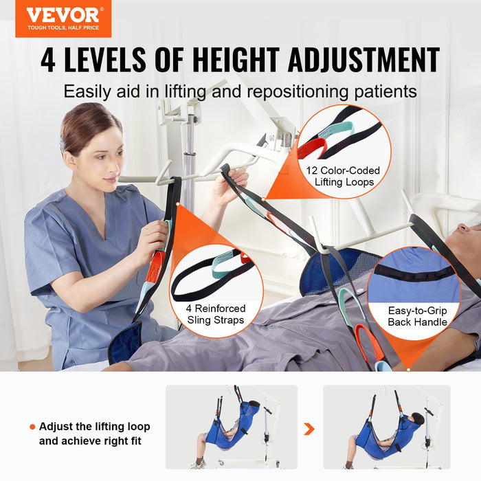 VEVOR Full Body Patient Lift Sling with Commode Opening, Patient Lift Medical Sling for Safe Bathing & Toileting, Polyester Patient Aid Commode Sling for Elderly, Bariatric, Disabled, Bedridden, 400LB