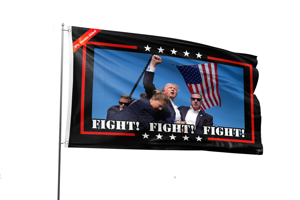 Double Sided Trump Shooting Survivor Flag Fight Fight Fight Flag 3x5FT Trump Pennsylvania Rally Shot Assassination Never Surrender Patriotic Flag With 2 Brass Grommets Outdoor Indoor