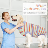 FUAMEY Recovery Suit for Dogs After Surgery,Soft Breathable Dog Bodysuit E-Collar & Cone Alternative Surgical Suit,Male Female Dog Neuter Spay Suits Anti Licking Wounds Onesie Purple Stripes M