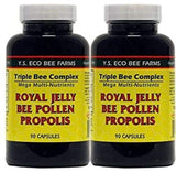 YS Organics Triple Bee Complex, Royal Jelly, Bee Pollen, Propolis -90 Caps -2 Pack