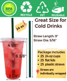 Aatriet 24 oz Clear Plastic Cups with Lids and Straws, Disposable Coffee Cups 25 Sets