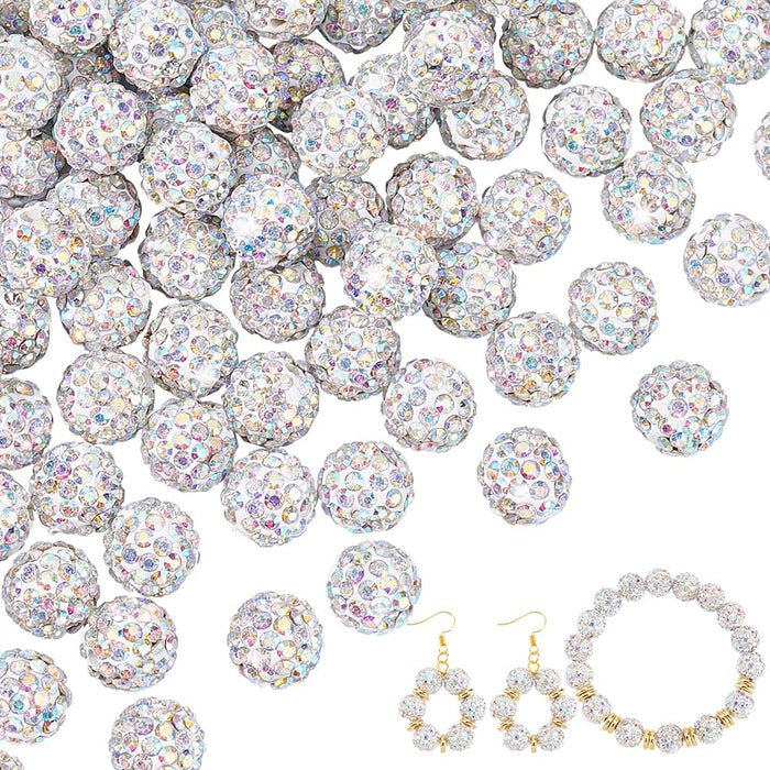 PH PandaHall 10mm Rhinestone Clay Beads AB Crystal Pave Disco Beads Ball Polymer Clay Beads 100pcs Round Beads Crystal Beads for Bracelet Necklace Earring Jewelry Making Christmas Decor, Hole: 1.5mm