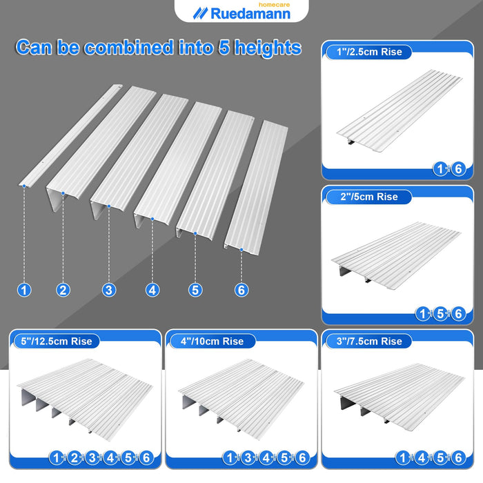 Ruedamann Threshold Ramp,3" Rise Modular Aluminum Entry Ramp,800 LBS Capacity,34" Wide Door Ramp for Wheelchairs, Scooters,Power Chairs,Non-Slip Mobility Wheelchair Ramp for Home Doorways