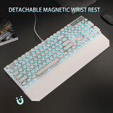 Camiysn Typewriter Style Mechanical Gaming Keyboard, White Retro Punk Gaming Keyboard with Blue Backlit, 104 Keys Blue Switch Wired Cute Keyboard, Round Keycaps for Windows/Mac/PC