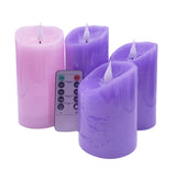 Adoria Advent Candles Battery Operated Set 4-Real Wax Pillar Candles 3pcs Purple and 1pc Pink w/Remote and Timer -Unscent, Realistic 3D Wick w/Patented- Brightness Control,Well for Home Decor.