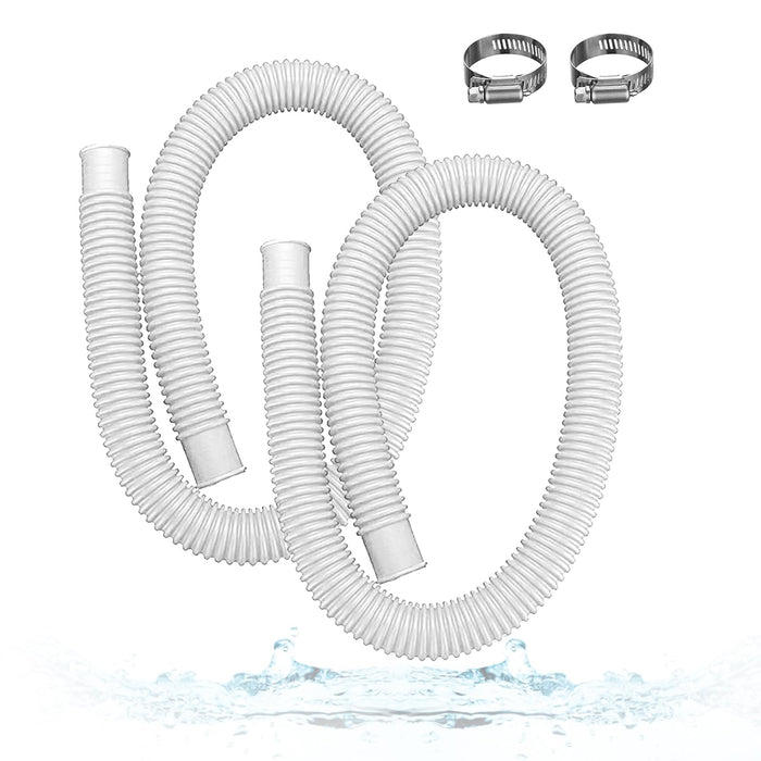 1.5" x 59" Pool Hoses for Above Ground Pools – 2-Pack Pool Pump Replacement Hose with 8 Clamps, Compatible with Intex, Coleman, Summer Waves Pool Pumps & Filters (White 2pcs-1.5“)