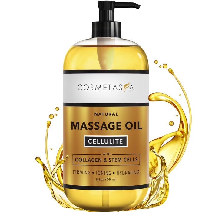 Cellulite Massage Oil with Collagen & Stem Cells- 100% Natural Cellulite Treatment, Assists with Firming, Toning & Moisturizes Skin 8.8 by Cosmetasa (8.8 oz) (8.8)
