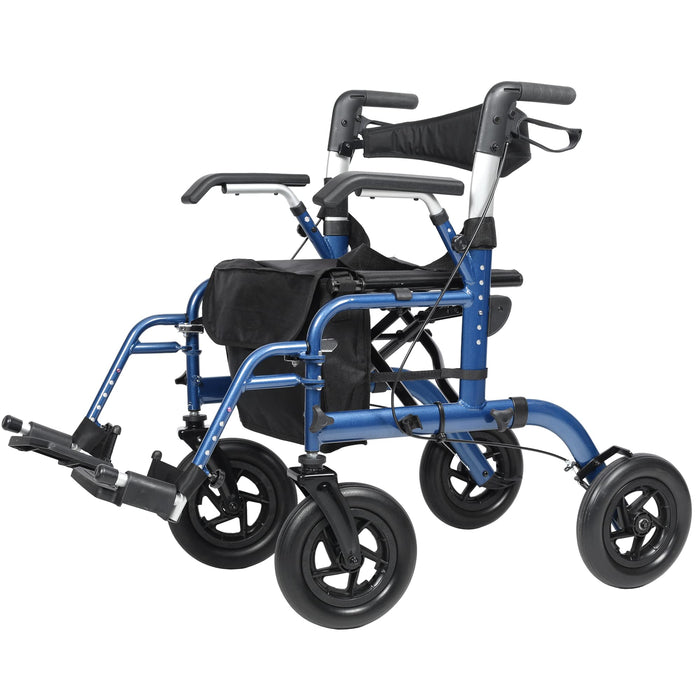 ELENKER All-Terrain 2 in 1 Rollator Walker & Transport Chair, Folding Wheelchair with All 10” Wheels for Seniors, Reversible Backrest & Detachable Footrests (Blue)