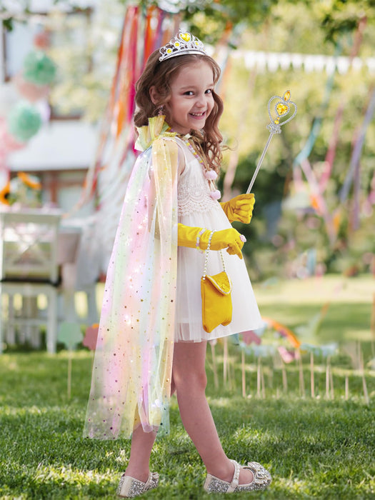 Popsunny Light Up Princess Dress Up Cape Costume for Girls 3 4 5 6 Years Old, Kids Birthday Christmas Halloween Party Gift Yellow