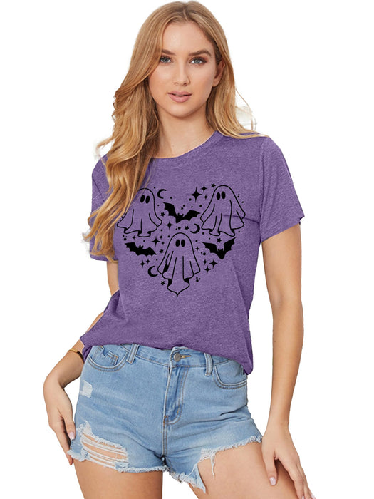 Halloween Shirt Women Spooky Season Shirts Cute Ghost Tshirt Halloween Graphic Tees Fall Short Sleeve Tops(Purple2, Medium)