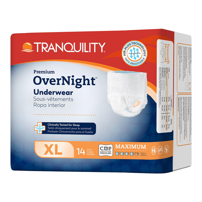 Tranquility Premium OverNight Disposable Absorbent Underwear - Maximum Absorbency, All-Night Sleep, Breathable Comfort - 34 oz Capacity, XL, 56 Count