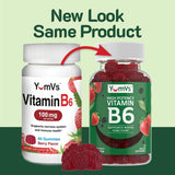 YUM-V'S Vitamin B6 Gummies - High Potency Vitamin B6 100mg - Strawberry Flavor B6 Vitamins Gummies - Nerve & Immune Function, Non GMO Kosher, 60 Count - 2 Pack