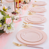 DaYammi 60PCS Pink Plates,Disposable Pink Plastic Plates With Glitter,Granite Plastic Plates,Heavy Duty Pink Party Plates Include 10.25inch Dinner Plates,7.5inch Dessert Plates for Party