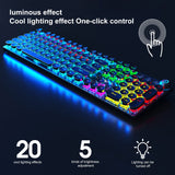 ZDawnn Typewriter Style Mechanical Gaming Keyboard.LED Rainbow Backlit,104 Keys,Retro Punk Round Keycaps with Brown Switch,Wired with USB-A,for PC/Mac/Laptop