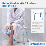 AquaSense Adjustable Non-Slip Bath & Shower Stool for Inside Shower, 20.08 x 12.2 x 14.17 Inch, White, (770-500)