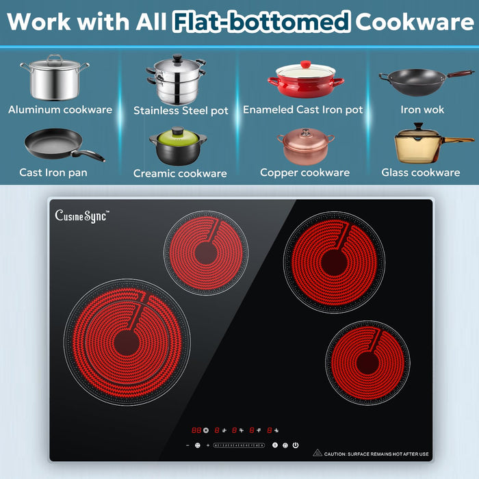 Cusinesync Electric Stove Top with Knob Control, Temperature Warning Function, Perfect for Elderly and people with Poor Eyesight