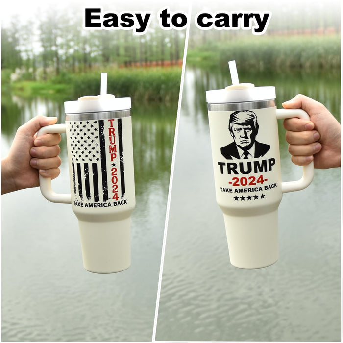 Icesip 40 oz Trump mug coffee Tumbler with Lid and Straw, Donald Trump Merchandise, 40oz Stainless Steel Travel Coffee Cup, Vacuum Insulated Mug for Hot and Cold Drinks, White 1pcs