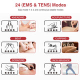 TENKER EMS TENS Unit Muscle Stimulator, 24 Modes Dual Channel Electronic Pulse Massager for Pain Relief/Management & Muscle Strength Rechargeable TENS Machine with 8 Pcs Electrode Pads