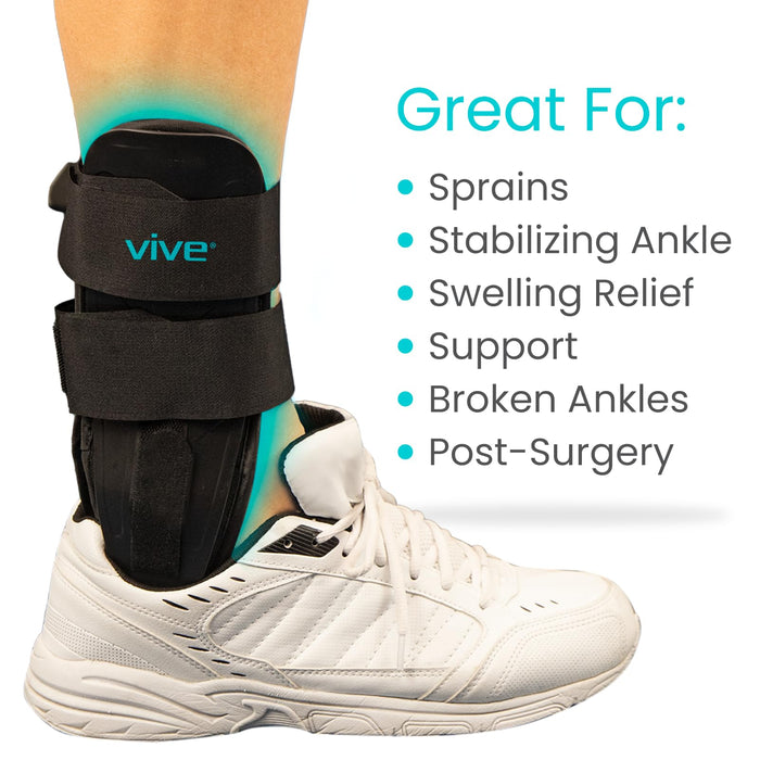 Vive Ankle Brace - Stabilizer Air Cast for Ankle Sprain Treatment, Foot Fracture - Hot & Cold Gel & Air Therapy - Stirrup Brace Support Cast Right Left Foot - Stabilizing Splint for Women, Men