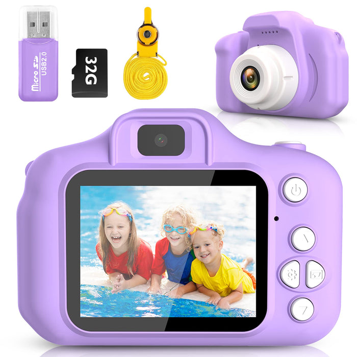 Desuccus Kids Camera,Christmas Birthday Gifts for Girls Age 3-9, HD Digital Video Cameras for Toddler Portable Toys for 3 4 5 6 7 8 Year Old Girl 32GB(Purple)