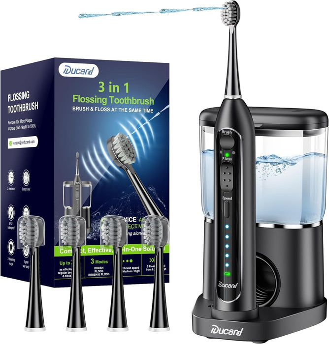 Ducard Electric Toothbrush with Water Flosser,Professional Flossing Toothbrush 3 in 1 Cordless Advanced Water Dental Flosser Toothbrush Combo -Whiter Teeth & Healthier Gums