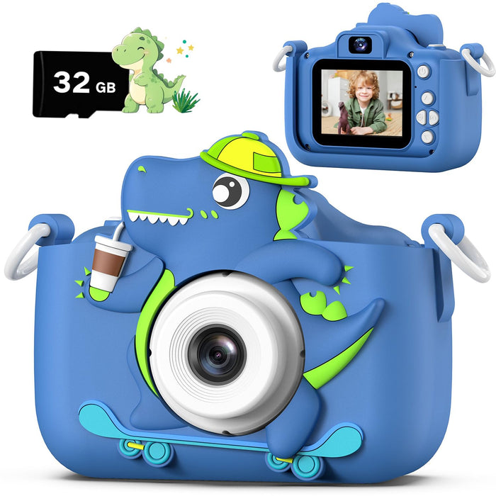 Dwfit Upgrade Selfie Kids Camera, Christmas Birthday Gifts for Boys Girls Age 3-12, HD Kids Digital Video Cameras for Toddler with Cartoon Soft Silicone Cover, Portable Toy for 3 4 5 6 7 8 Years Old