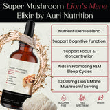 Auri Lion’s Mane Liquid Elixir - Brain Supplements for Memory and Focus with Functional Mushrooms - Lions Mane Supplement - Full Spectrum Lion's Mane Extract - No GMO, Vegan Mushroom Tincture