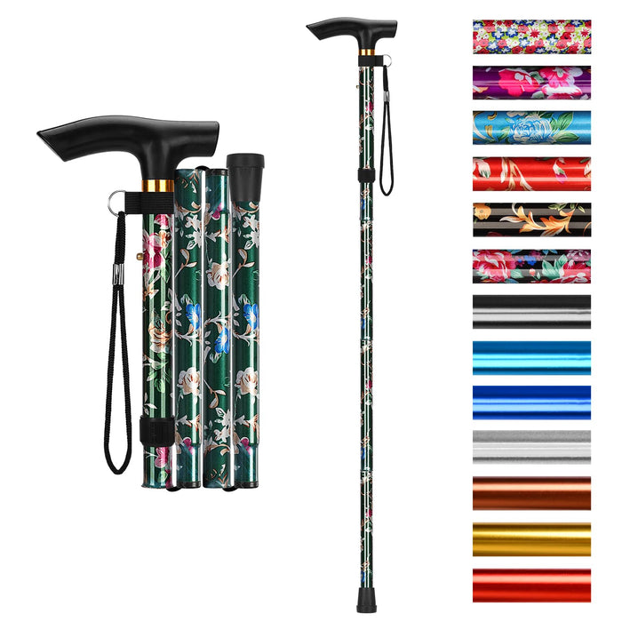 supregear Folding Cane, 5-Level Adjustable Height Walking Stick Lightweight Portable Cane Travel Cane with Wrist Strap and T Handle for Elderly Disabled Men Women