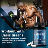 BASIC GREENS L Arginine 3,150mg (90 Capsules) L-Arginine Supplement for Men and Women with Nitric Oxide Precursor | L Arginine Supplement Pills for Men, Sport, Workout, Made in The USA