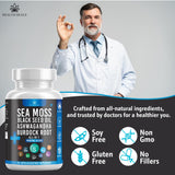 Health Heals Silicon Sea Moss 3000 Black Seed Oil 2000 Ashwagandha 1000 Bladderwrack 1000 Burdock 1000-60 Count