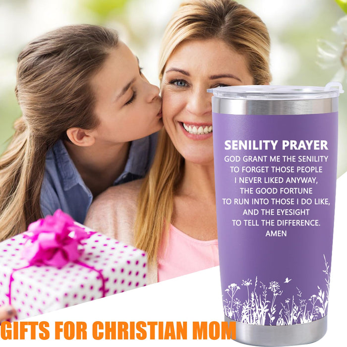 Cessfle Senility Prayer Tumbler, 20oz Christian Tumblers for Women, Encouraging Inspiration Gifts For Elderly Women, Christian Senility Prayer Tumblers With Handle Straw and Lid Faith Tumbler Cup