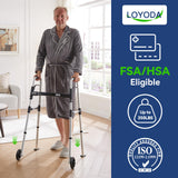 Loyoda FSA/HSA Eligible Folding Walker with 2 Skis and 5" Wheels, Lightweight Walkers for Seniors and Adults, Supports Up to 350 Pounds, Adjustable Height, Compact Standard Walker, Black