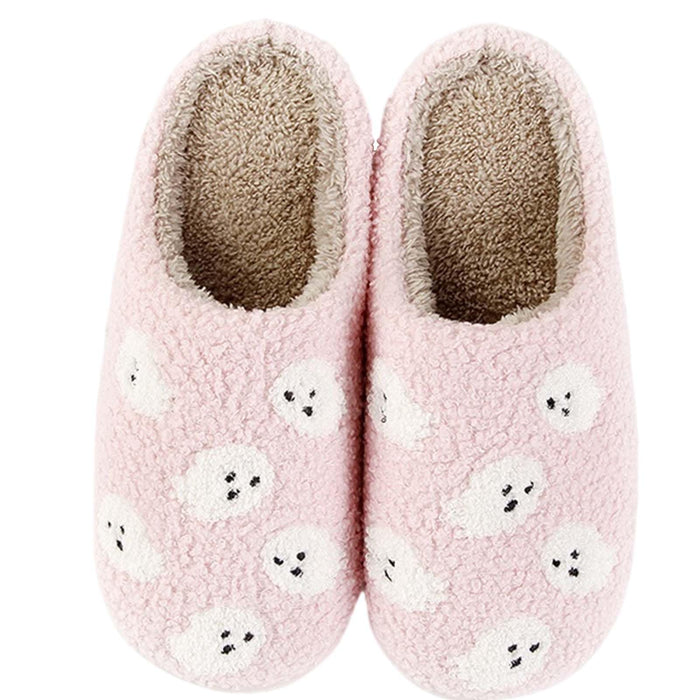 HIPINISS Halloween Slippers Skull for Women Men GhostFace Plush Warm Slippers Indoor Outdoor Memory Foam House Home Winter Shoes,Pink Skull 41-42