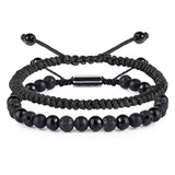 CARITATE Black Beaded Bracelets for Men Boys - 6mm Obsidian Onyx Lava Beads Mens Bracelet Set for Couples - Christmas Gifts Birthday Gifts Mens Jewelry for Boyfriend Husband Him