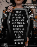 Coffin Letter Board Black With Spooky and All Seasons Emojis +500 Characters, and Wooden Stand - 17x10.5 Inches - Gothic Halloween Decor Spooky Gifts Decorations