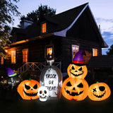 HBlife 8 FT Halloween Inflatables Decorations Pumpkin, Animated Bat Tombstone Blow Up Pumpkin with Build-in LEDs, Inflatables Decoration for Front Yard, Porch, Lawn and Halloween Party