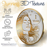 MilestoneMint 1 Year Sobriety Coin Gift Set | Women's Serenity Token AA Chip Medallion with Coin Capsule, Display & Card | Sobriety Gifts for Women in Recovery for Anniversary Month & Year. (Gold)