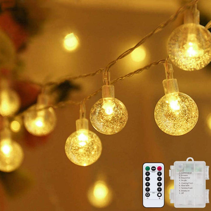 Metaku Globe String Lights Fairy Lights Battery Operated 16.4ft 50LED String Lights with Remote Waterproof Indoor Outdoor Hanging Lights Decorative Christmas Lights for Home Party Patio Garden Wedding