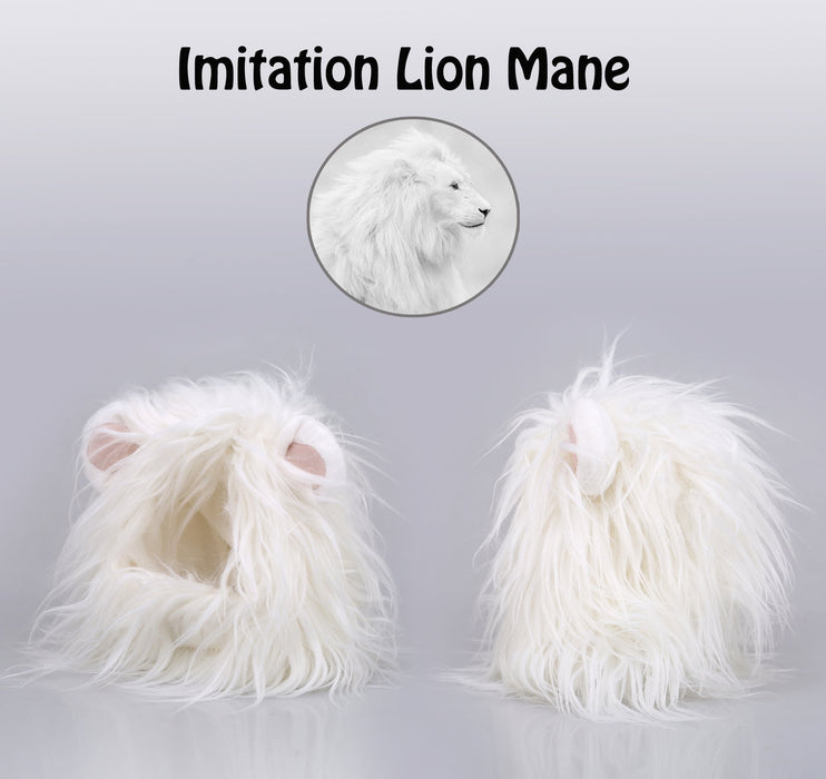 Onmygogo Lion Mane Wig for Cats, Funny Pet Cat Costumes for Halloween Christmas, Furry Pet Clothing Accessories (Size S, White)