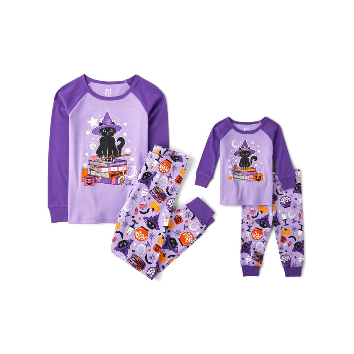 The Children's Place Baby 2 Piece and Kids, Sibling Matching, Holiday Pajama Sets, Cotton, Witchy Cat Halloween